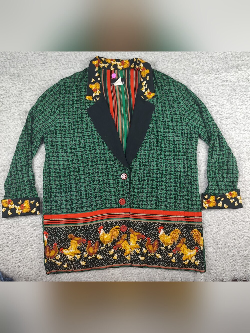 Carole Little Green Patterned Blazer  Rooster Border Green 12 Chicken Cottagecor